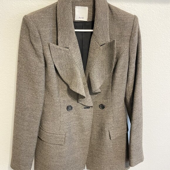 Acler Brown Wool Tweed Ruffle Lapel Tailored Blazer- Size AU10 US6 - Picture 2 of 3